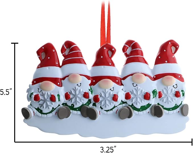 3D Gnome Family of 4 Christmas Ornament 2025 Personalized Family Christmas Ornaments 2025 | Snowflakes Scandinavian Personalized Tree Ornaments Customizable Gifts Santa Hat Gnomes of Four Ornament