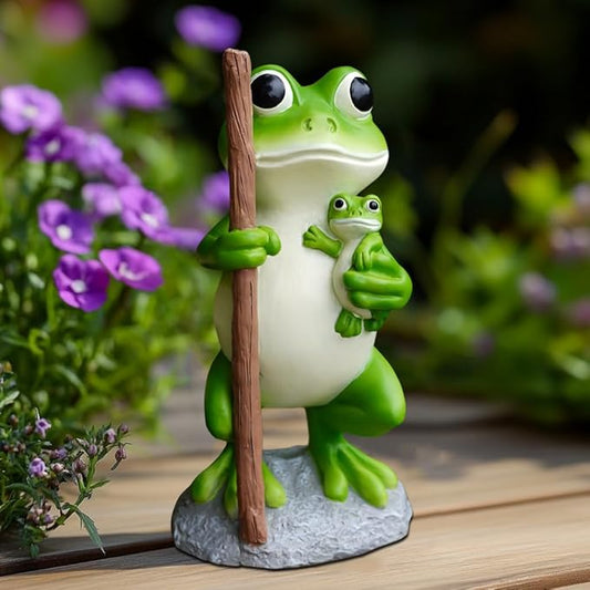 Frog Statue Garden Decor, Resin Mother and Baby Frog Figurines Outdoor Decorations, Frog Decor for Yard Art Porch Lawn Ornaments, Unique Housewarming Gifts