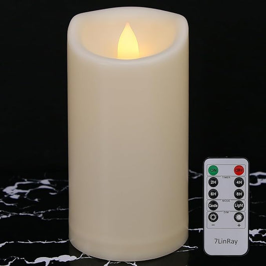 Outdoor Waterproof Flameless Candles with Remote and Timers, 1000 Hours Long Battery Operated LED Pillar Candles, Electric Fake Candles, Ivory Plastic, D3 X H7, 1 Pack