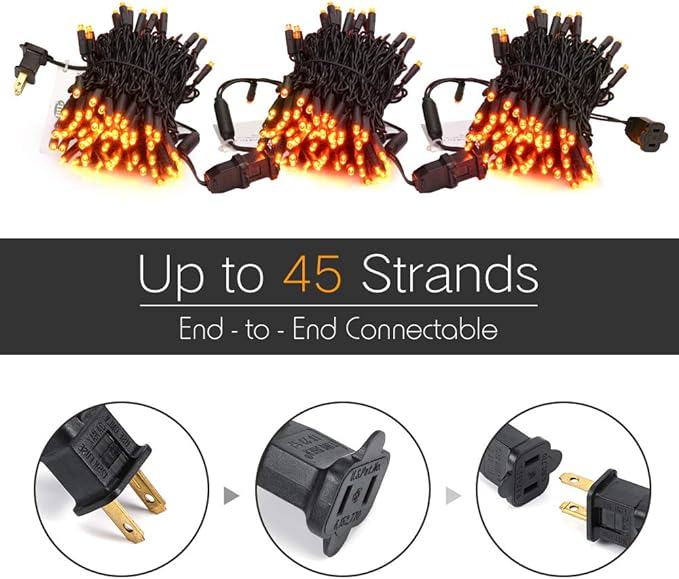 Brizled Orange Halloween Lights, 33ft 100 LED 5mm Wide Angle Orange Halloween String Lights, 120V UL Certified Connectable Mini Amber Light String for Tree Party Home Indoor Outdoor Decor, Black Wire