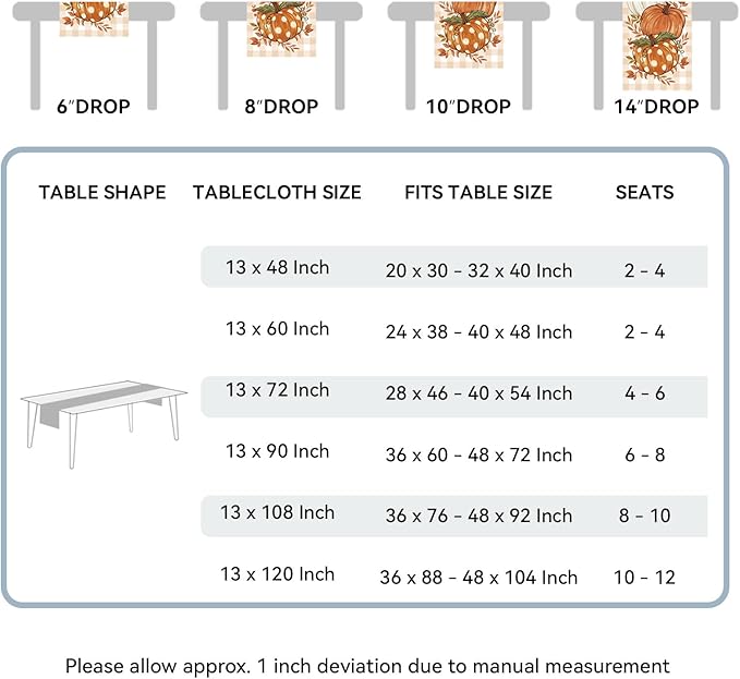 Romanstile Pumpkin Leaves Fall Table Runner, Buffalo Plaid Autumn Thanksgiving Harvest Farmhouse Style Table Decoration for Dining, Party, Holiday - 13x48 Inch, Orange