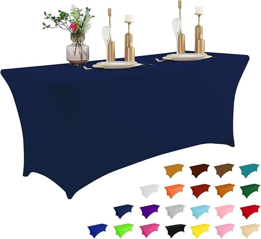 IVAPUPU 8FT Table Cloth for Rectangular Fitted Events Stretch Jean Blue Table Covers Washable Cover Spandex Tablecloth Protector for Party, Wedding, Cocktail, Banquet, Festival