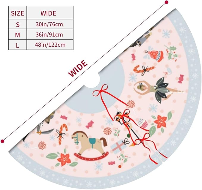 36" Cute Nutcracker Christmas Tree Skirt, Pink Sweet Candy Snowflakes Tree Mat Base Cover for Xmas Festive Holiday Party Decoration Ornaments