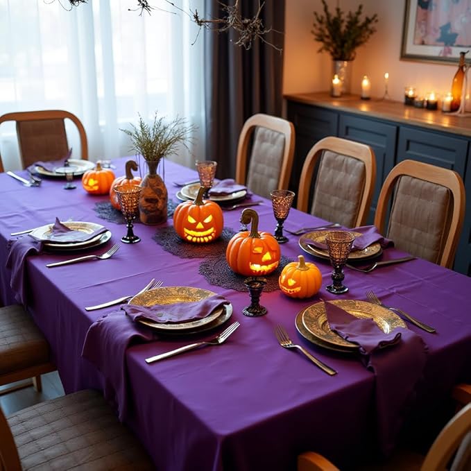 sancua Rectangle Tablecloth - 60 x 120 Inch - Stain and Wrinkle Resistant Washable Polyester Table Cloth, Decorative Fabric Table Cover for Dining Tables, Buffet Parties and Camping, Purple