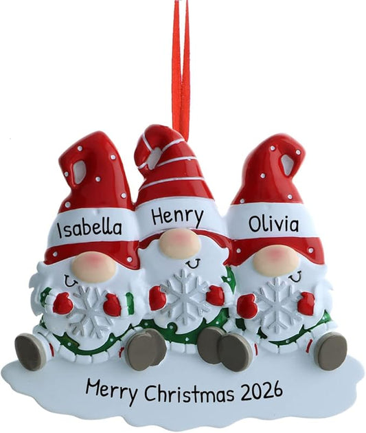 3D Gnome Family of 3 Christmas Ornament 2025 Personalized Family Christmas Ornaments 2025 | Snowflakes Personalized Tree Ornaments Customizable Gifts Holiday Santa Hat Gnomes of Three Ornament