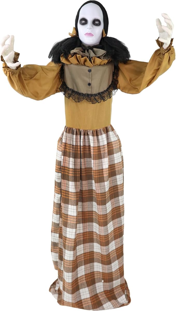 Haunted Hill Farm Lifesize Animatronic Scary Haunted Woman with Touch Activated Lights and Sound, Battery-Operated Indoor or Covered Outdoor Halloween Decoration