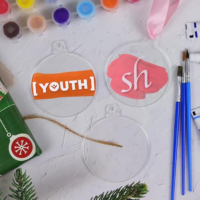 20pcs 3 Inch Clear Blank Acrylic Ornaments - Unfinished Round Acrylic Christmas Hanging Ornaments for Tree Decoration DIY Craft