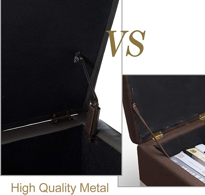 Adeco Storage Ottoman Foot Rest Stool, Leather Ottoman Footstool with Wood Legs and Hinged Lid, 18" Small Foot Stool Bench for Living Room, Bedroom, Black