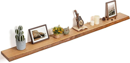 Floating Shelves for Wall Decor, Rustic Solid Elm Wood Floating Shelves Wall Mounted, Wall Shelves with Invisible Bracket for Living Room Bathroom Bedroom Kitchen, 72 Inch, Natural