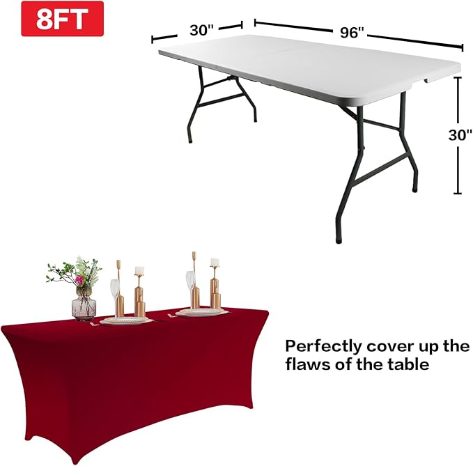 IVAPUPU 6FT Table Cloth for Rectangular Fitted Events Stretch Burgundy Table Covers Washable Cover Spandex Tablecloth Protector for Party, Wedding, Cocktail, Banquet, Festival