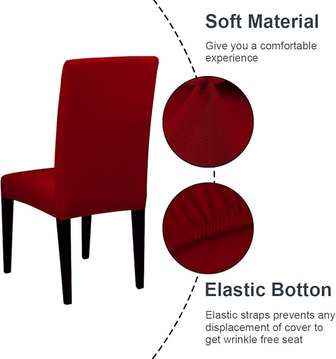 JQinHome 6 Pcs Dining Chair Slipcover,High Stretch Removable Washable Chair Seat Protector Cover for Home Party Hotel Wedding Ceremony (Red)
