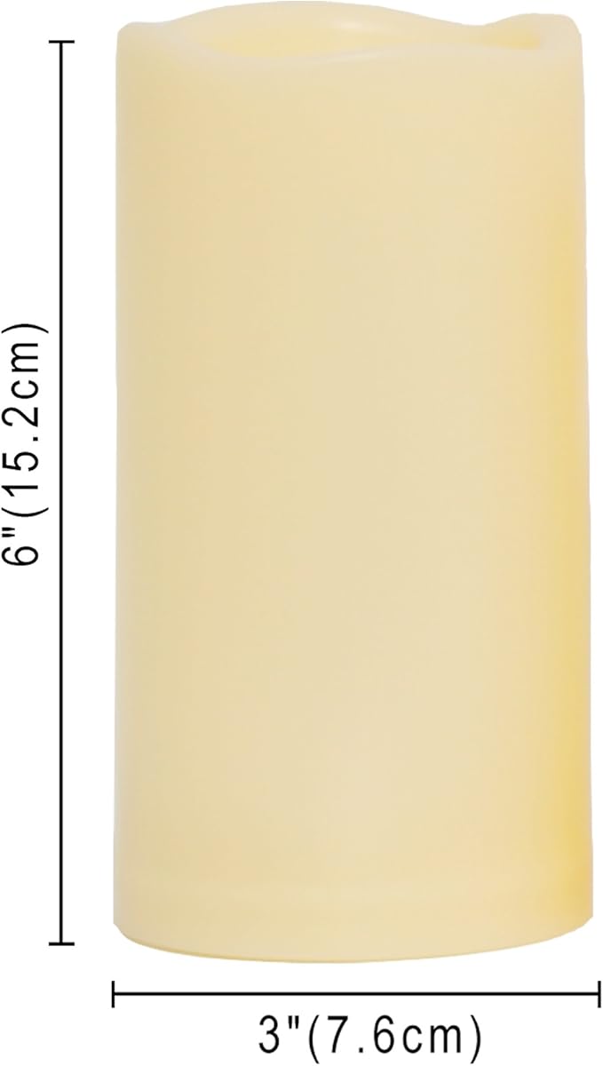 CANDLE CHOICE Waterproof Outdoor Battery Operated Flameless Candles with Remote Timer Plastic Flickering Fake Electric LED Pillars for Lantern Garden Wedding Christmas Decorations 3x6 Inches 2 PCS