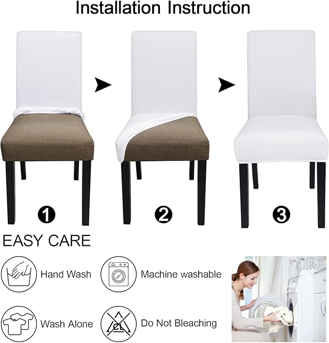 JQinHome 6 Pcs Dining Chair Slipcover,High Stretch Removable Washable Chair Seat Protector Cover for Home Party Hotel Wedding Ceremony (White)