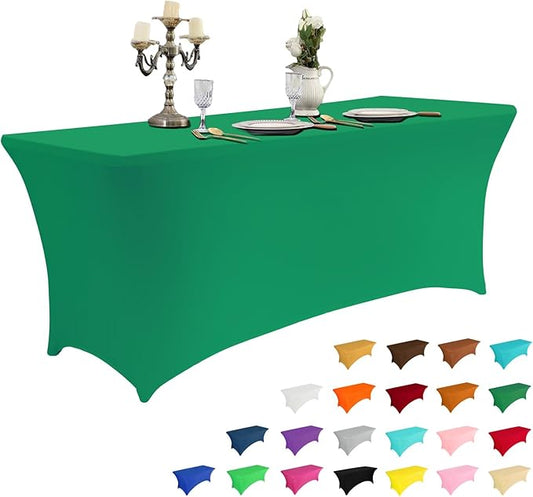 IVAPUPU 6FT Table Cloth for Rectangular Fitted Events Stretch Emerald Green Table Covers Washable Cover Spandex Tablecloth Protector for Party, Wedding, Cocktail, Banquet, Festival