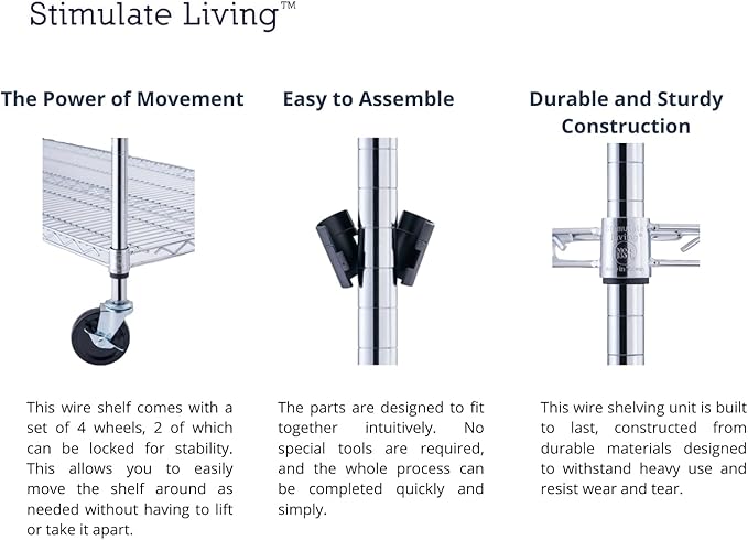 48"x18"x72" PRIME HEAVY DUTY Chrome 5-Tier Wire Shelving NSF 4000 LBS MAX Capacity Storage Rack for Commercial, School, Home, Garage, Warehouse, Industrial, and Hospital Uses (with Wheels)
