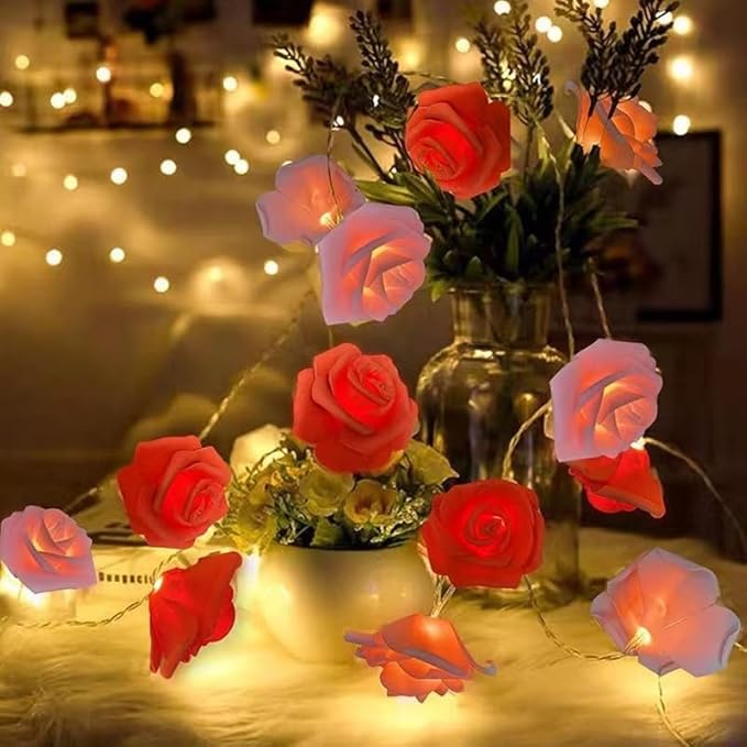 Everlasting Splashes LED Rose Flower Fairy String Lights Battery Operated Warm Flashing Light Romantic Proposal Wedding Party Birthday Christmas Thanksgiving DIY Indoor Outdoor Decorations(Soft White)