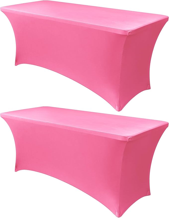 Obstal 4Ft Stretch Spandex Table Cover for Standard Folding Tables - 2 Pack Universal Rectangular Fitted Tablecloth for Party, Banquet, Events, Trade Show (Dark Pink, 48L x 24W x 30H Inches)
