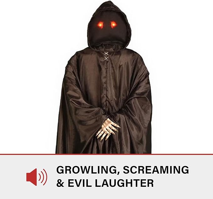 Haunted Hill Farm Motion-Activated Lurching Demon Reaper by Tekky, Lunging Scare Prop Halloween Animatronic for Indoor or Covered Outdoor Creepy Halloween Decorations, Plug-in or Battery Operated