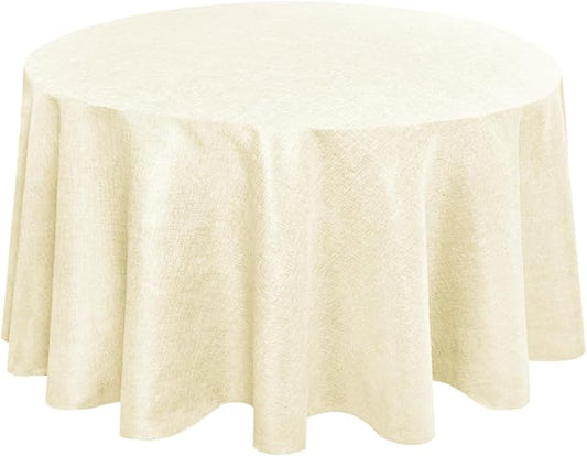 Hiasan Linen Tablecloth 120 Inch Round - Wrinkle and Stain Resistant Washable Polyester Fabric Table Cloth for Dining Room Kitchen Party, Champagne