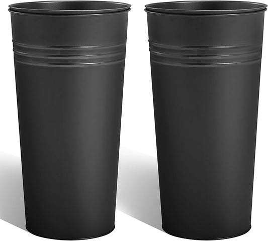 KOL 22''H 2-Pack Planter with Water Level Indicator - Galvanized Steel Pot - Self Watering Planters Flower Pot for Plant - Inner Pot Design - Round Metal Planter Box - Indoor Outdoor Planting - Black