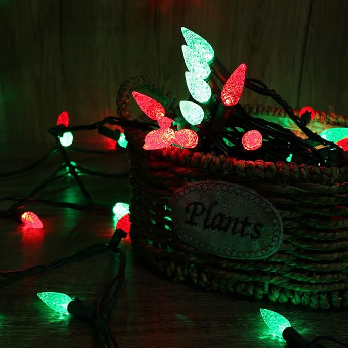 Brizled Red & Green C5 Christmas Lights, 33ft 100 LED Christmas Lights, Connectable 120V UL Certified Mini Christmas Lights Set Faceted Xmas Lights for Chrsitmas Tree Party Roof Indoor Outdoor Decor