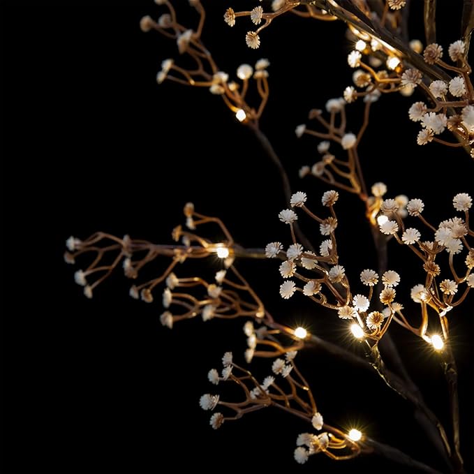 5ft Lighted Baby's Breath Tree with 128 Warm White LED Lights for Holiday Decor - Dimmable, UL Certified, Waterproof - Ideal for Indoor and Outdoor Decoration