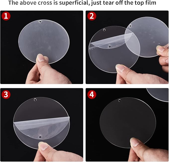 Acrylic Clear Ornament Circle Blanks 50 Pieces 1/16" Thick 3.5"/89 mm Transparent Round Acrylic Disc for DIY Crafts with Christmas Tags