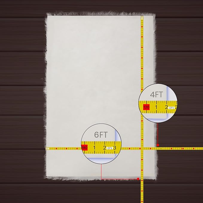 AMTOVO Faux Fur Sheepskin Rug for Living Room, 4 x 6 ft Beige Fluffy Area Rug for Bedroom, Playroom, Luxury Room Decor, Rectangle