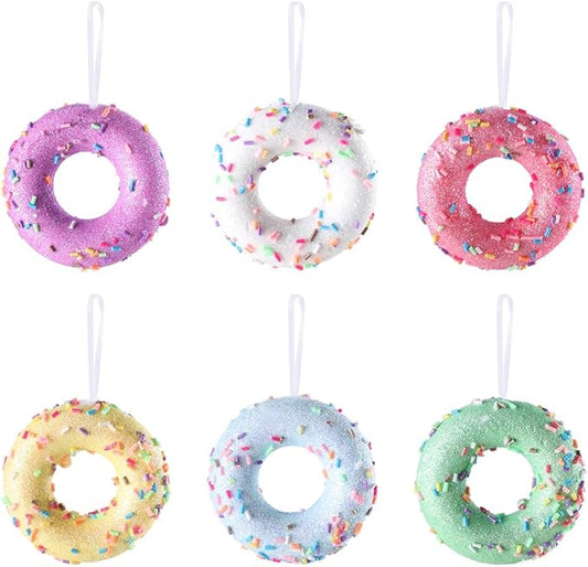 Donut ChristmasParty Decorations Ornaments, 6Pcs Hanging Christmas Tree Candy Ornament, Macaron Color Mini Dessert Donut Pendant Set for Xmas New Year Easter Birthday Home Party Supplies (Doughnut)