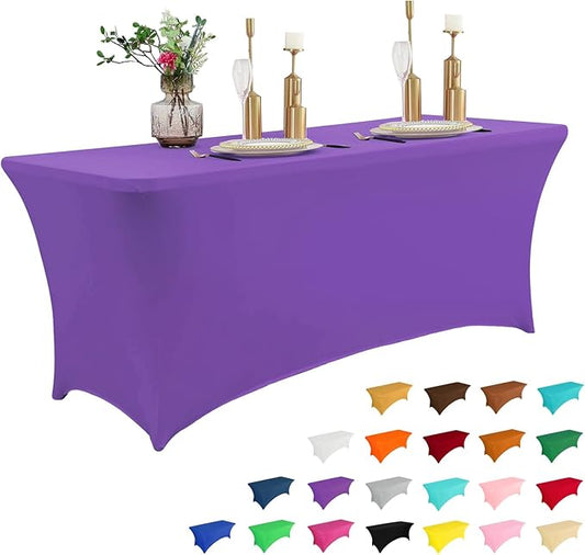 IVAPUPU 6FT Table Cloth for Rectangular Fitted Events Stretch Purple Washable Table Cover Spandex Tablecloth Protector for Party, Wedding, Cocktail, Banquet, Festival