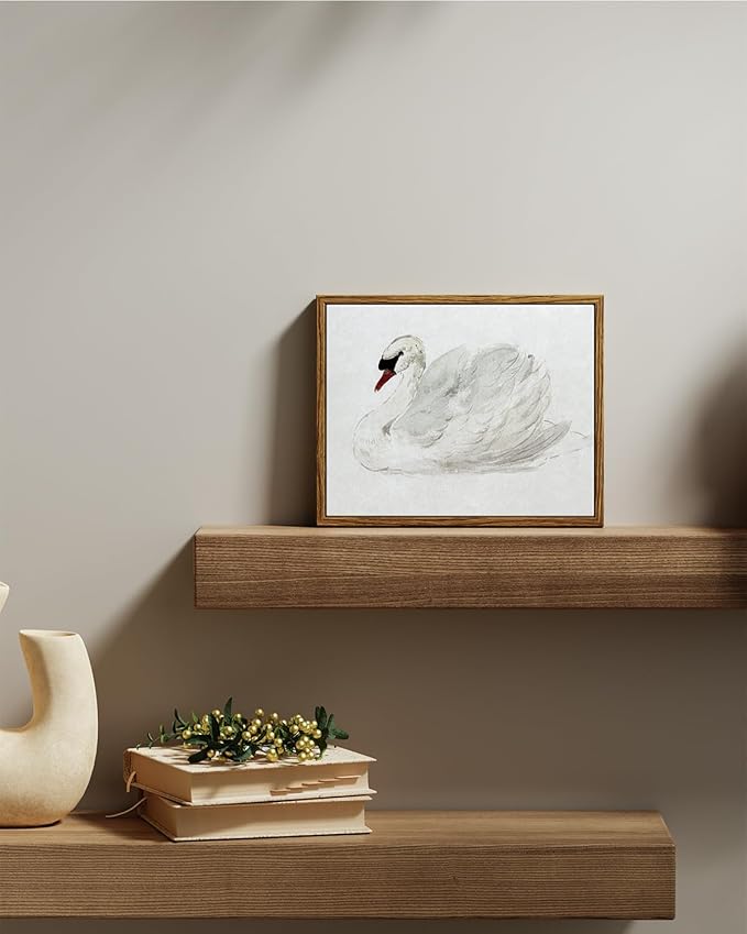 VIYYIEA Framed Canvas Wall Art, White Swan Wall Art for Living Room, Vintage Animal Oil Painting Picture, Aesthetic Home Decor, Bathroom Wall Decor -【Swan】-(10L x 8W)