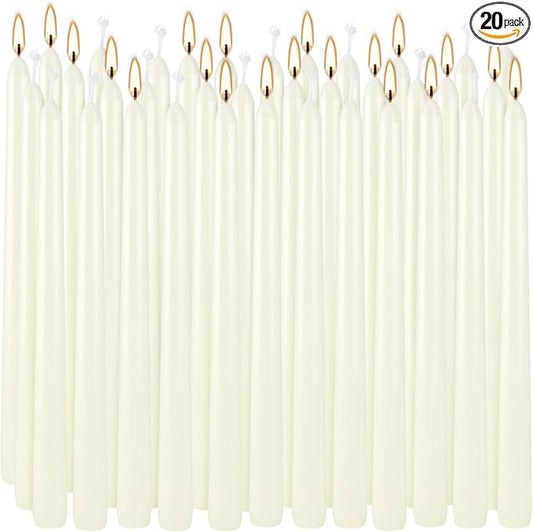 20 Pack Ivory Taper Candles 12 Inch Tall 3/4 Inch Thick Burn 10 Hours