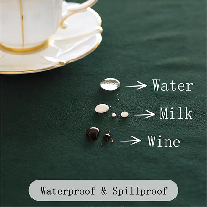 Wool Velvet Large Rectangle Tablecloth, French Luxurious Retro Washable Waterproof Table Cover, Soft Dining Table Cloth for Dining, Kitchen, Wedding, Party, 120''x60'' (Hunter Green)