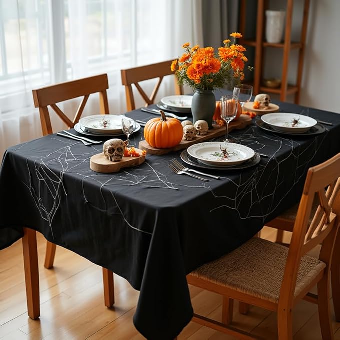 sancua Rectangle Tablecloth - 70 x 120 Inch - Stain and Wrinkle Resistant Washable Polyester Table Cloth, Decorative Fabric Table Cover for Dining Tables, Buffet Parties and Camping, Black