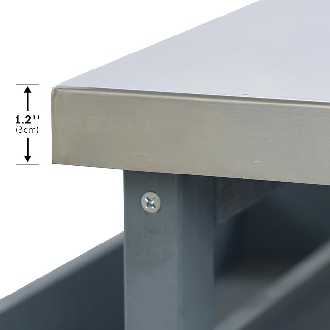 Outdoor Kitchen Island, Rolling Bar Cart & Storage Cabinet, Farmhouse Solid Wood Outdoor Grill Table with Stainless Steel Top, Spice Rack, Towel Rack for Kitchen & BBQ, Grey Blue