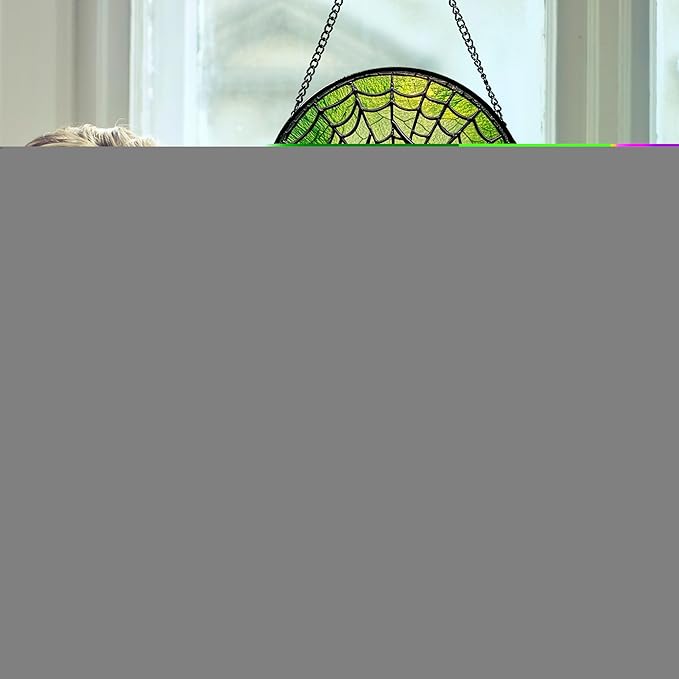 Stained Glass Window Hanging - Black Green Horror Spider Web Suncatcher for Doors Garden Patio Sun Catchers Decor Christmas Halloween Birthday Gifts for Women Men Mom Nana Friend 15 in