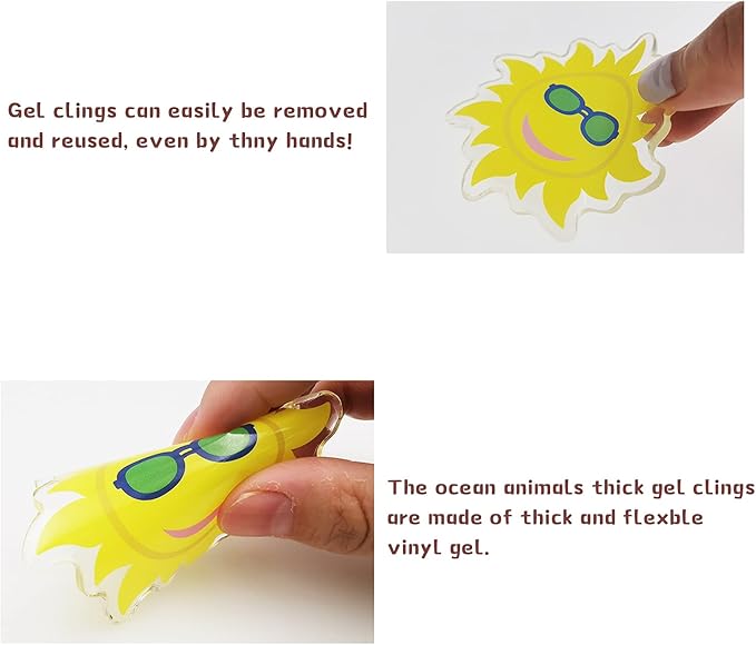 20 PCS Summer Thick Gel Clings Hawaiian Tropic Window Gel Clings Decals Stickers for Kids, Toddlers and Adults Home Airplane Classroom Nursery Beach Party Supplies Decoration Removable and Reusable