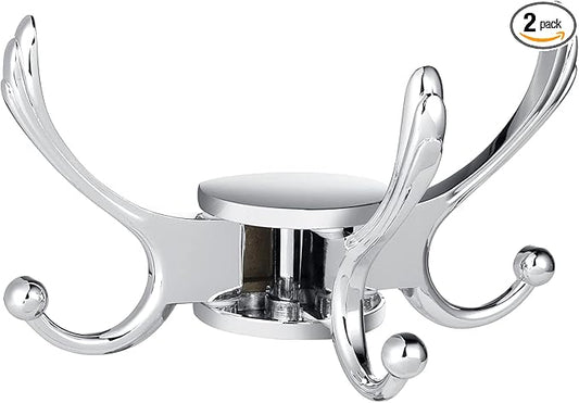 Swivel Coat Hook 2 Pack Heavy Duty Space Saving Towel Rope Hook Wall Mount Triple Swing Arms for RV Bathroom Kitchen Garage,Polished Chrome