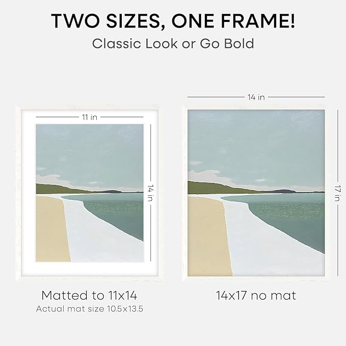 Homeforia 14x17 Picture Frame White, High End Oak 14x17 White Wood Frame with Mat 11x14 Photo, 14 x 17 Wooden Poster Frames Matted to 11 by 14, 17x14 Hanging Frames, Tempered Glass, Wall Kit, Set of 1