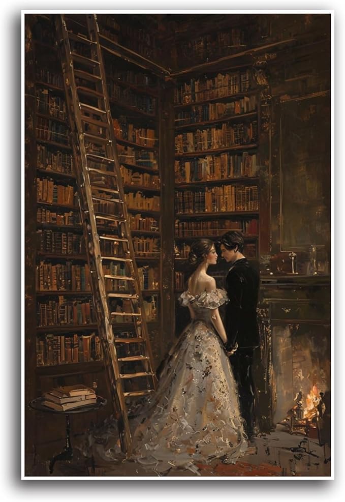 JFHCQJPK Gothic retro library scene decoration melancholy calm art college style wall aesthetic antique style home decoration suitable for bedroom living room8x12in Frameless