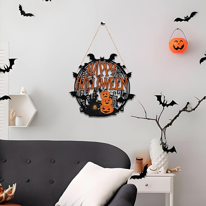 Halloween Indoor Decor Decorations Warm Halloween Decorations for Bedrooms, Halloween Pumpkin Door Sign Decorations, Halloween Pumpkin Decorations Can Hanging Various Indoor and Outdoor Occasions