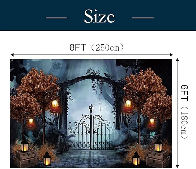 Durable Fabric Halloween Backdrop 8x6ft Horror Cemetery Iron Gate Scary Halloween Photo Background for Photography Halloween Party Decorations Wall Decor Photo Studio Decoration Supplies