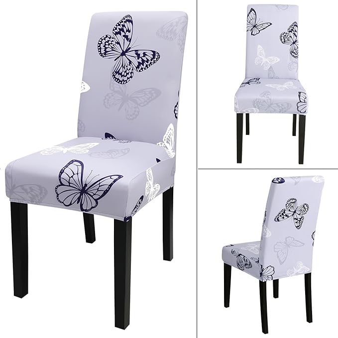 JQinHome Pattern Chair Covers for Dining Room Set of 4, High Stretch Removable Washable Parsons Chair Slipcover for Home Party Hotel Wedding Ceremony (Grey Butterfly,4PCS)