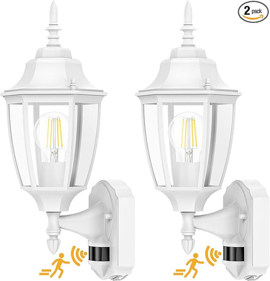 Lamomo Outdoor Wall Sconce, 2 Pack Dusk to Dawn Motion Sensor Light Fixtures, Exterior Aluminum Waterproof Porch Lights for Patio Front Door Garage- White