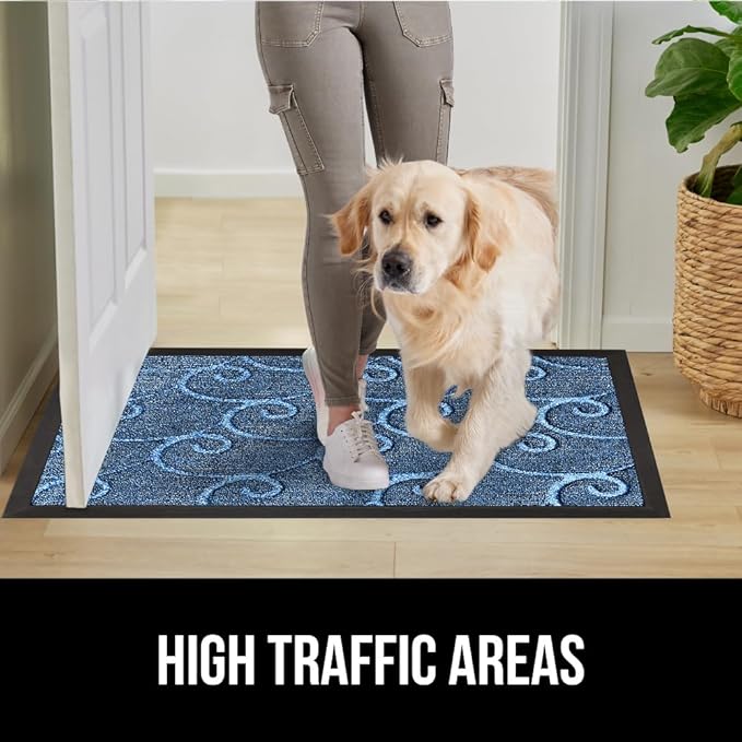 GORILLA GRIP 100% Waterproof All-Season WeatherMax Doormat, 72x24, US Designed Natural Rubber, Stain and Fade Resistant, Low Profile Indoor Outdoor Door Mats, Easy Clean Patio Mat, Ocean Blue Waves