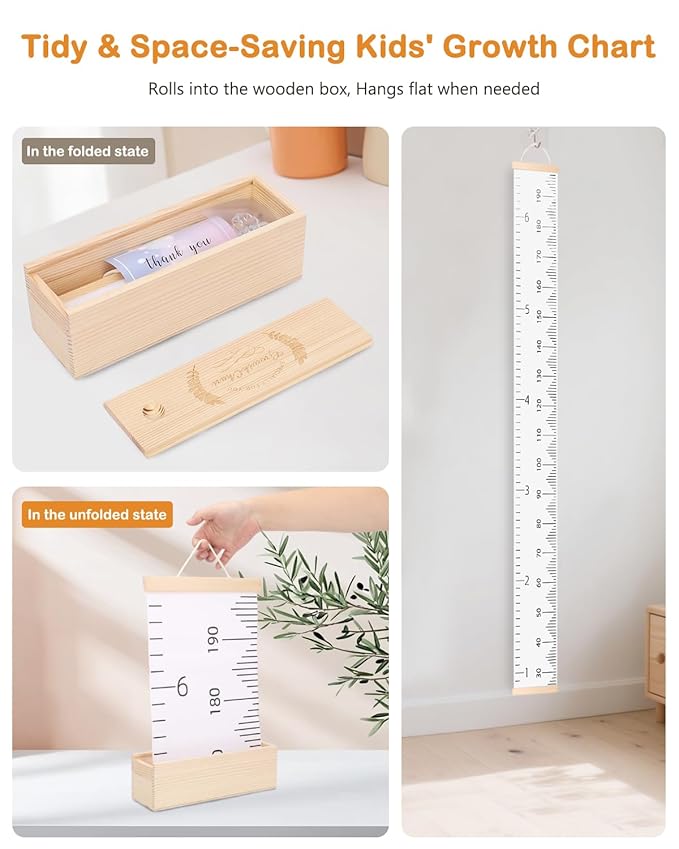 Height Chart for Kids Growth Chart for Wall Kids Height Wall Chart Kids Growth Chart Wall with Keepsake Box Height Measurement Wall Ruler Baby to Child Growth Tracker Neutral Nursery Wall Decor