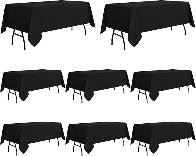 sancua 8 Pack Black Tablecloth 60 x 84 Inch, Rectangle Table Cloth for 4ft Tables - Stain and Wrinkle Resistant Washable Polyester Table Cover for Dining Wedding Banquet Party Buffet Restaurant