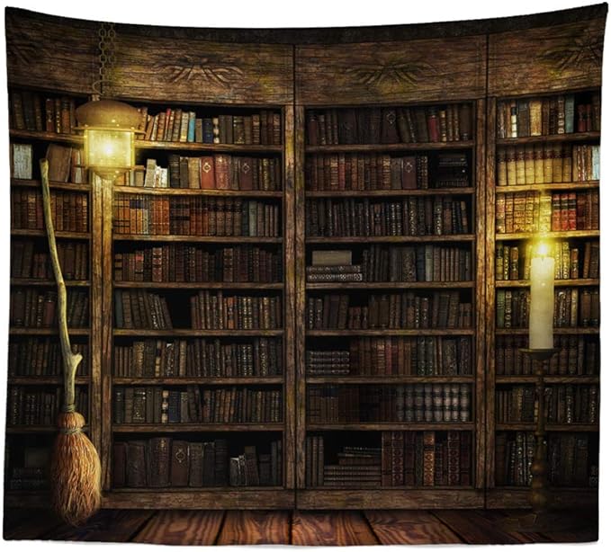 Vintage Bookshelf Wall Hanging - Study Room Picture Tapestry Retro Bookshelf Wall Art Library Bohemian Hippie Tapestries Bedroom College Dorm Decor