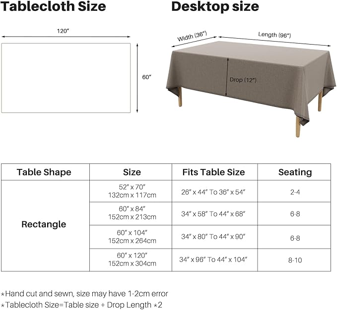 IVAPUPU Textured Linen Table Cloth for Rectangle Table - Mocha Tablecloths Rectangular Waterproof Wrinkle Free Wipeable Dining Table Cover for Spring Wedding Birthday Kitchen Decor, 60 x 104 Inch