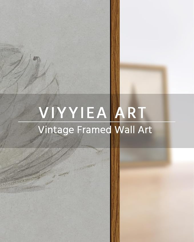 VIYYIEA Framed Canvas Wall Art, White Swan Wall Art for Living Room, Vintage Animal Oil Painting Picture, Aesthetic Home Decor, Bathroom Wall Decor -【Swan】-(10L x 8W)